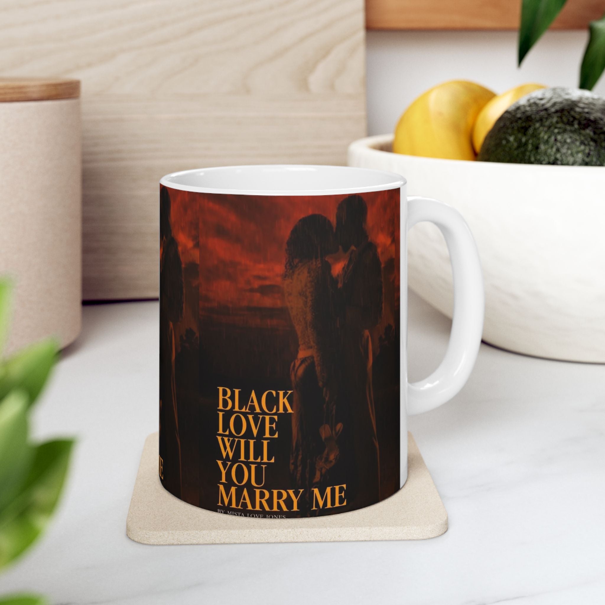 Black Love Will You Marry Me 11oz Ceramic Coffee Mug -  Romantic Engagement