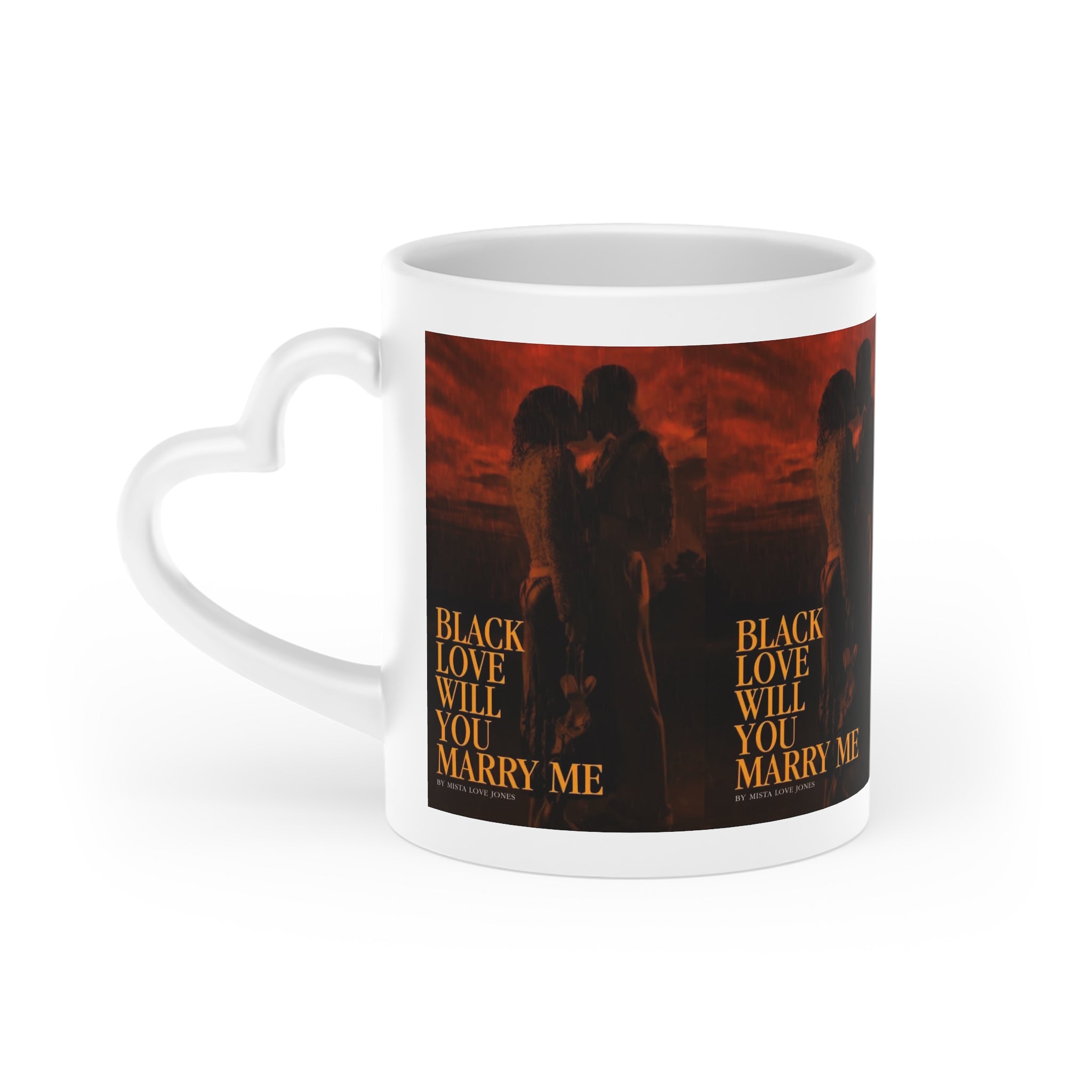Black Love Will You Marry Me 11oz Heart Shaped Handle Mug
