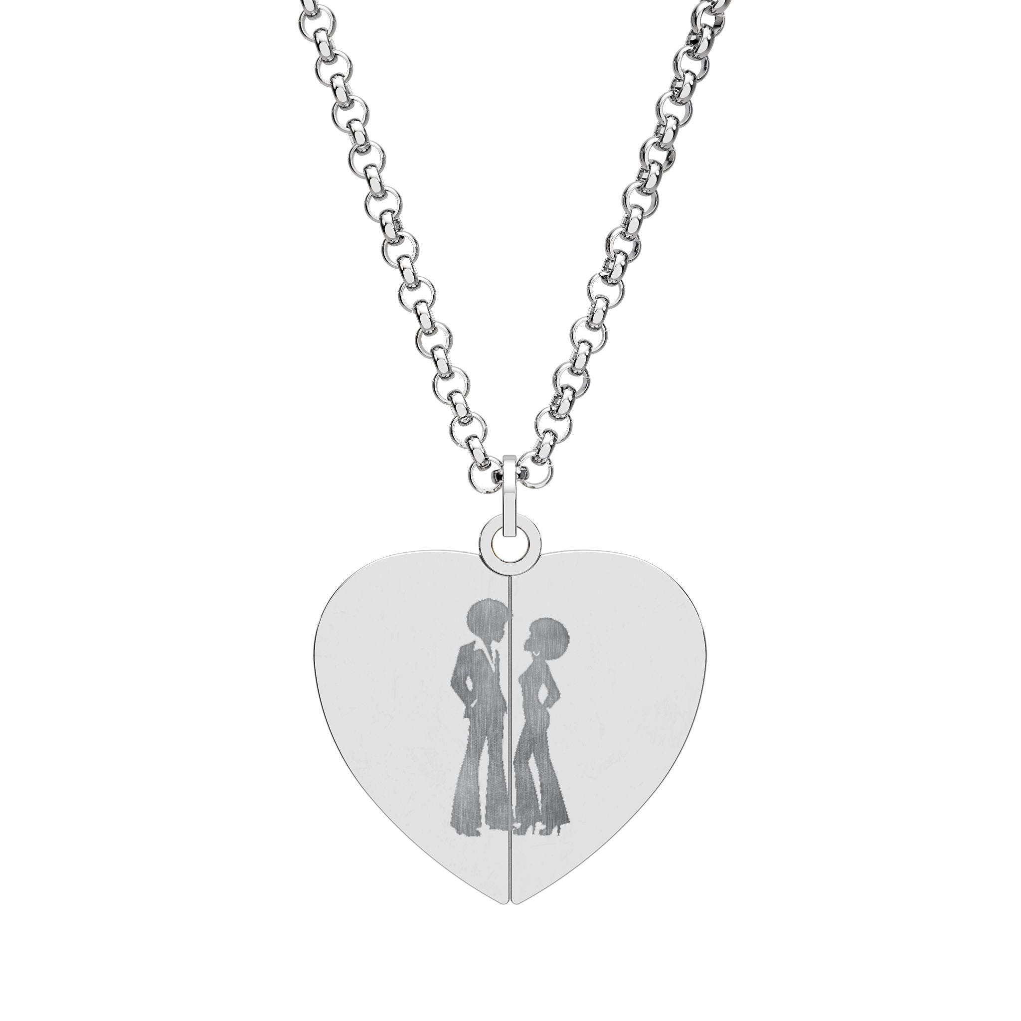 Vintage 70s Forever Love Engraved Stainless Steel Heart Necklace