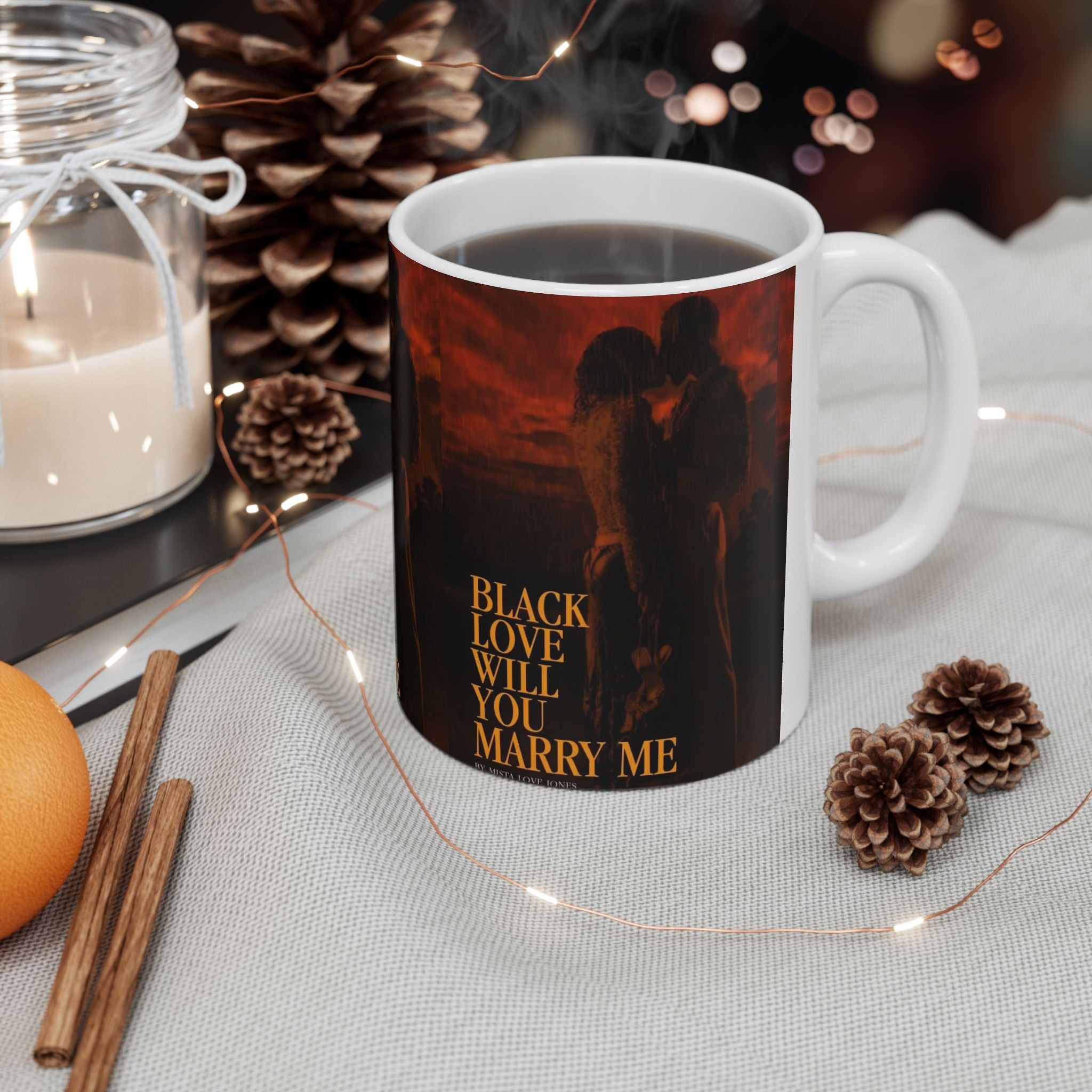 Black Love Will You Marry Me 11oz Ceramic Coffee Mug -  Romantic Engagement