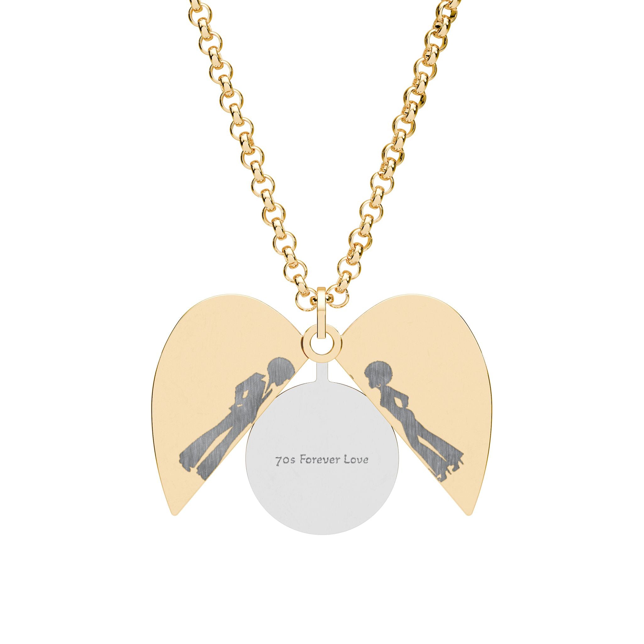 Vintage 70s Forever Love Engraved Stainless Steel Heart Necklace