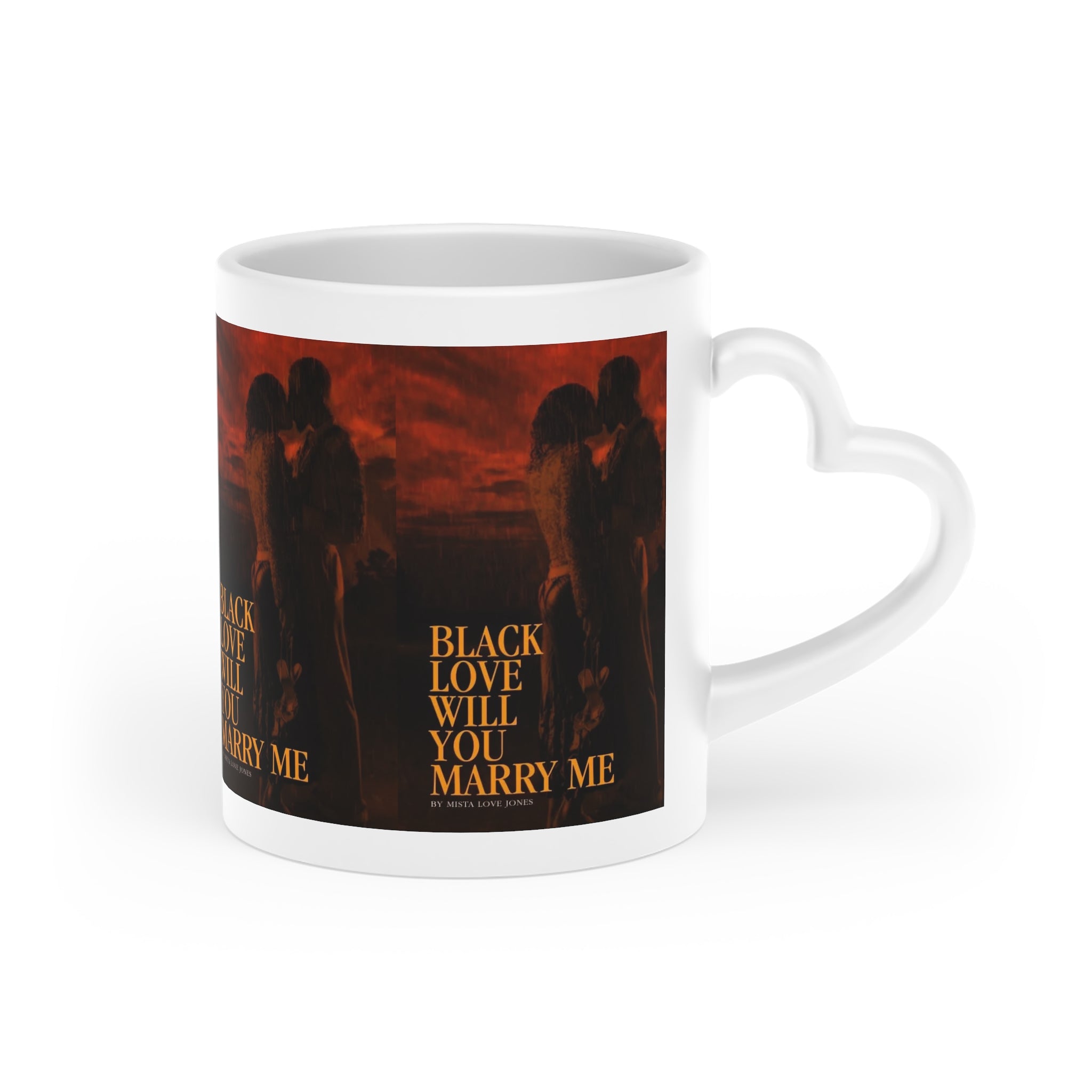 Black Love Will You Marry Me 11oz Heart Shaped Handle Mug