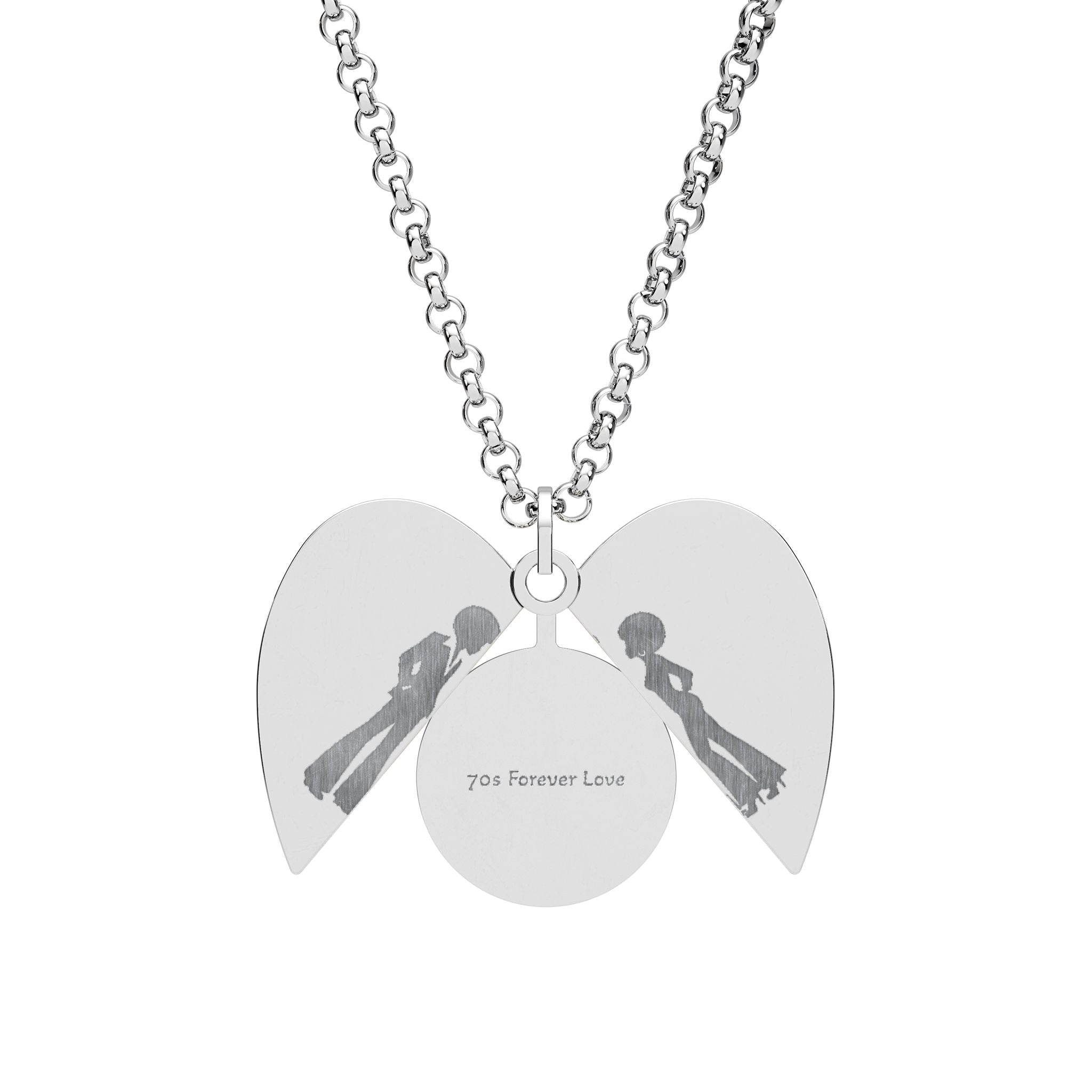 Vintage 70s Forever Love Engraved Stainless Steel Heart Necklace